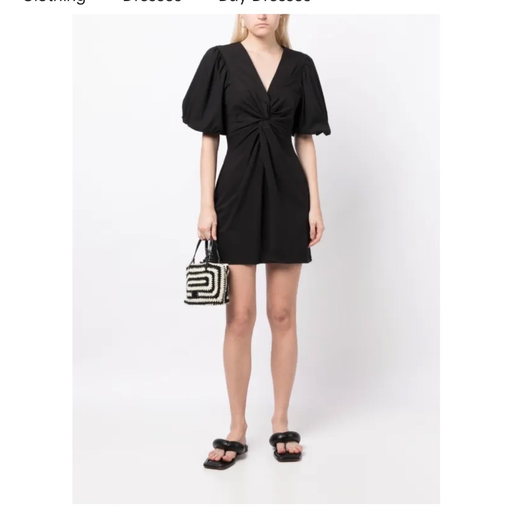 Cinq à Sept Bette Puff Sleeve Dress Size Medium Black V-Neck Twist Mini